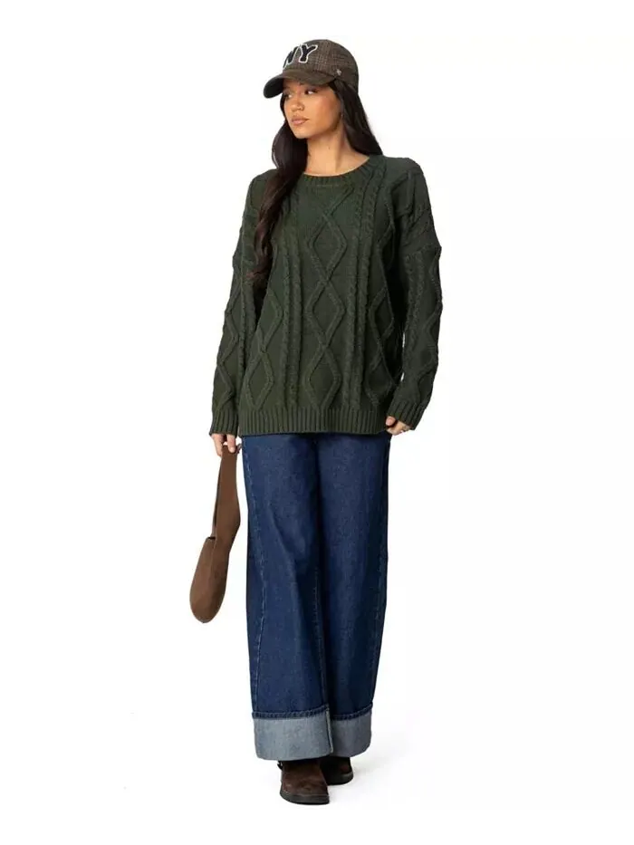 Женский свитер Kennedy Oversize Cable Knit Edikted — изображение 4 из 5, зеленый