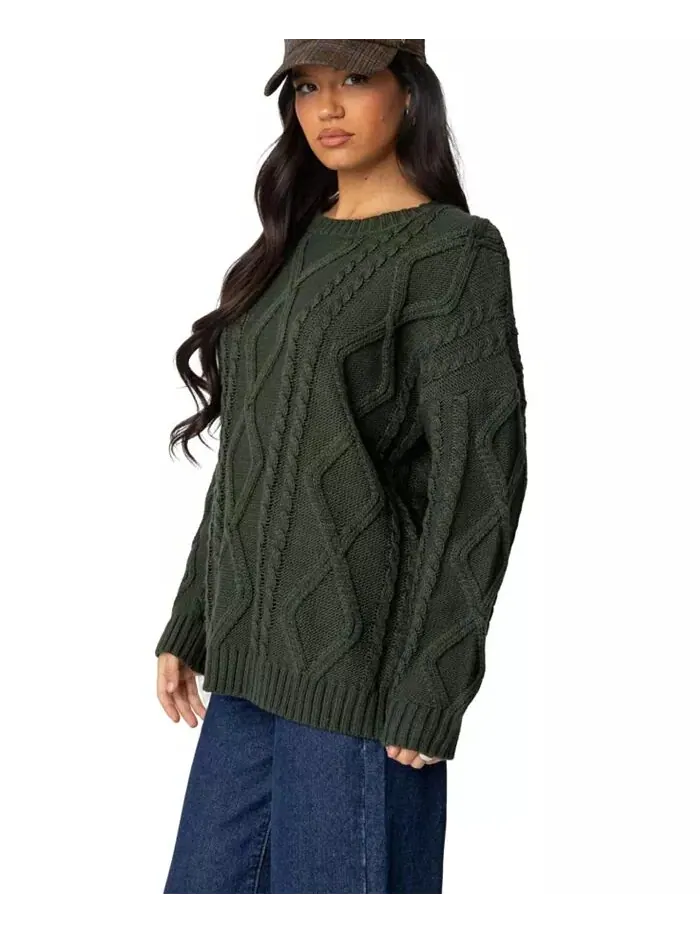 Женский свитер Kennedy Oversize Cable Knit Edikted — изображение 5 из 5, зеленый