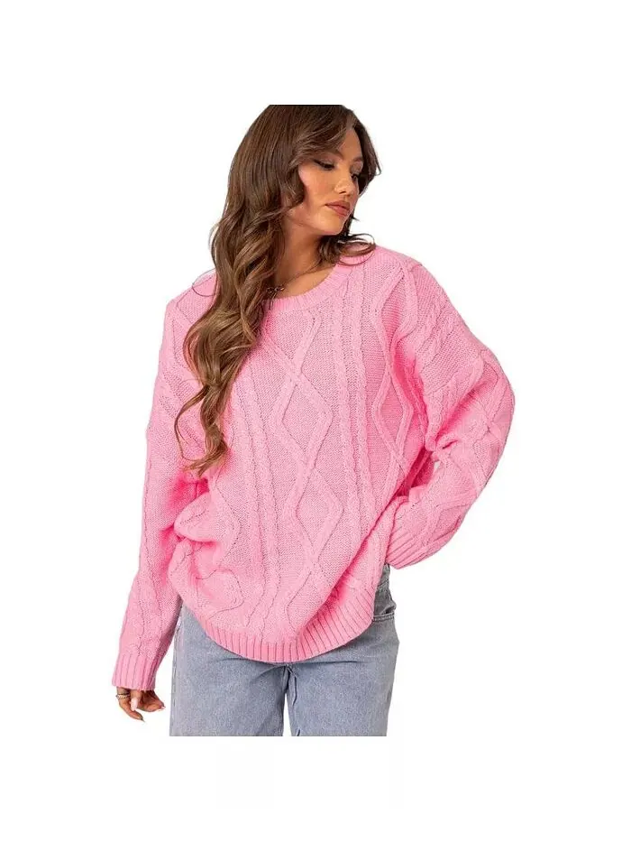 Женский свитер Kennedy Oversize Cable Knit Edikted — изображение 1 из 3, розовый