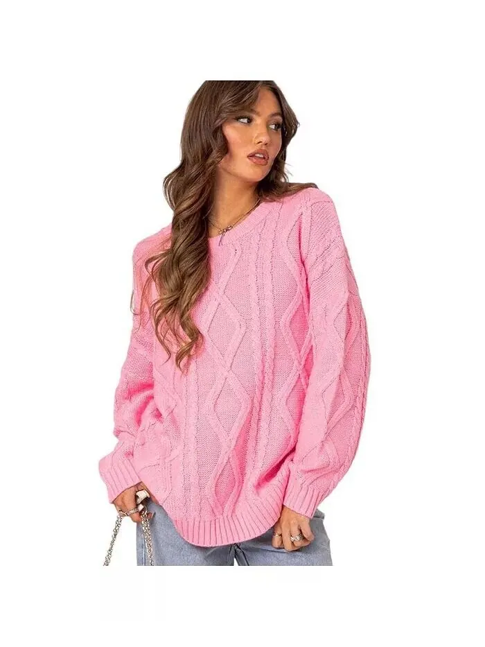 Женский свитер Kennedy Oversize Cable Knit Edikted — изображение 2 из 3, розовый
