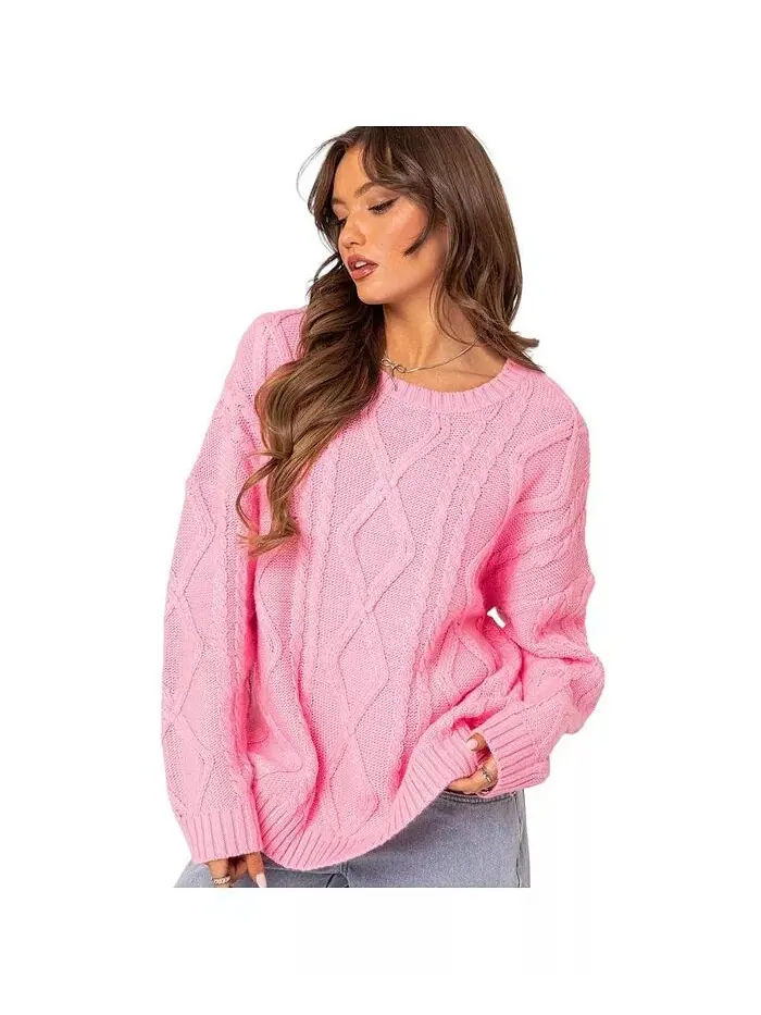 Женский свитер Kennedy Oversize Cable Knit Edikted — изображение 3 из 3, розовый