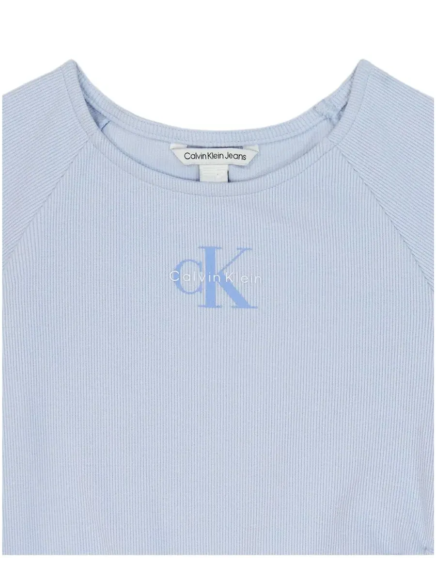 Детская футболка CK с присборенными боками и круглым вырезом, размер 7-16 Calvin Klein — изображение 6 из 7, светлый синий
