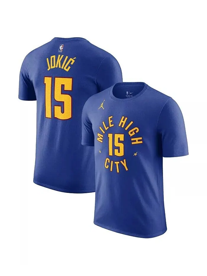 Мужская футболка Nikola Jokic Blue Denver Nuggets 2022/23 Statement Edition с именем и номером