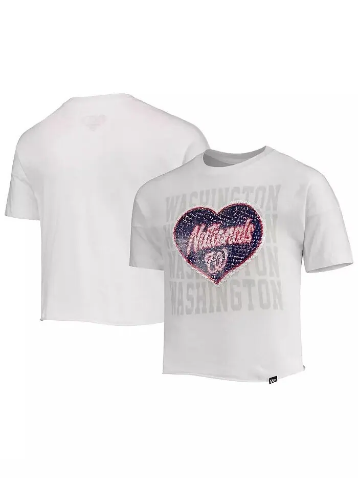 Белый укороченный топ с отворотами и сердечками Big Girls Washington Nationals New Era