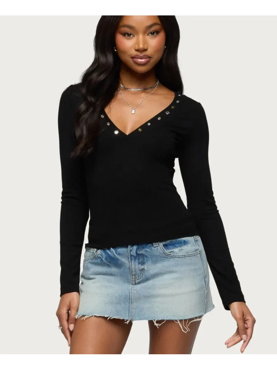 Женская блузка Rossie Stud & Button Top Edikted — изображение 1 из 5, черный