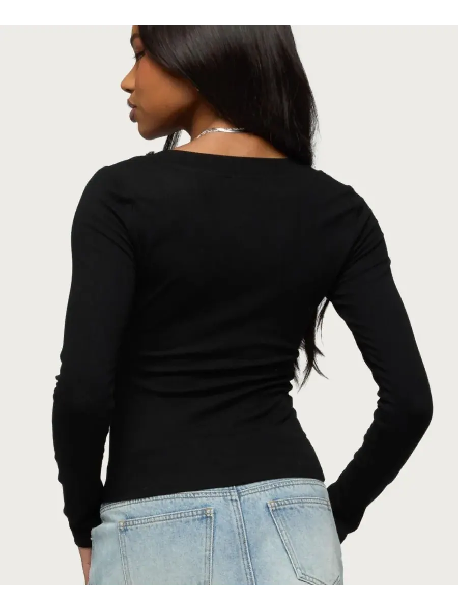 Женская блузка Rossie Stud & Button Top Edikted — изображение 2 из 5, черный