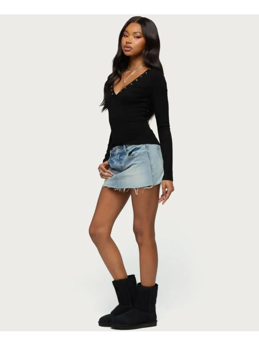 Женская блузка Rossie Stud & Button Top Edikted — изображение 3 из 5, черный