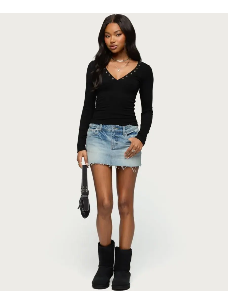 Женская блузка Rossie Stud & Button Top Edikted — изображение 5 из 5, черный