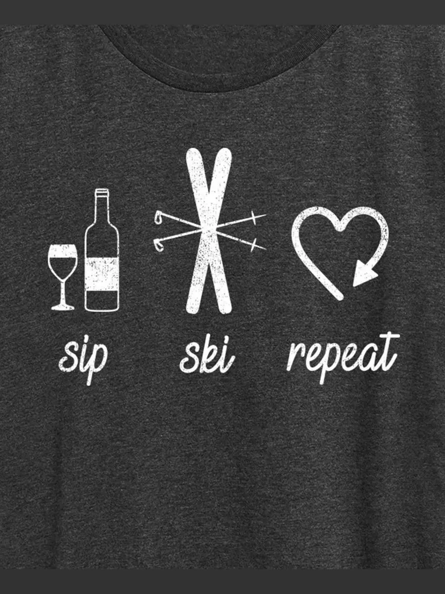 Футболка большого размера с графическим изображением надписи «Sip Ski Repeat» Hybrid Apparel — изображение 2 из 3