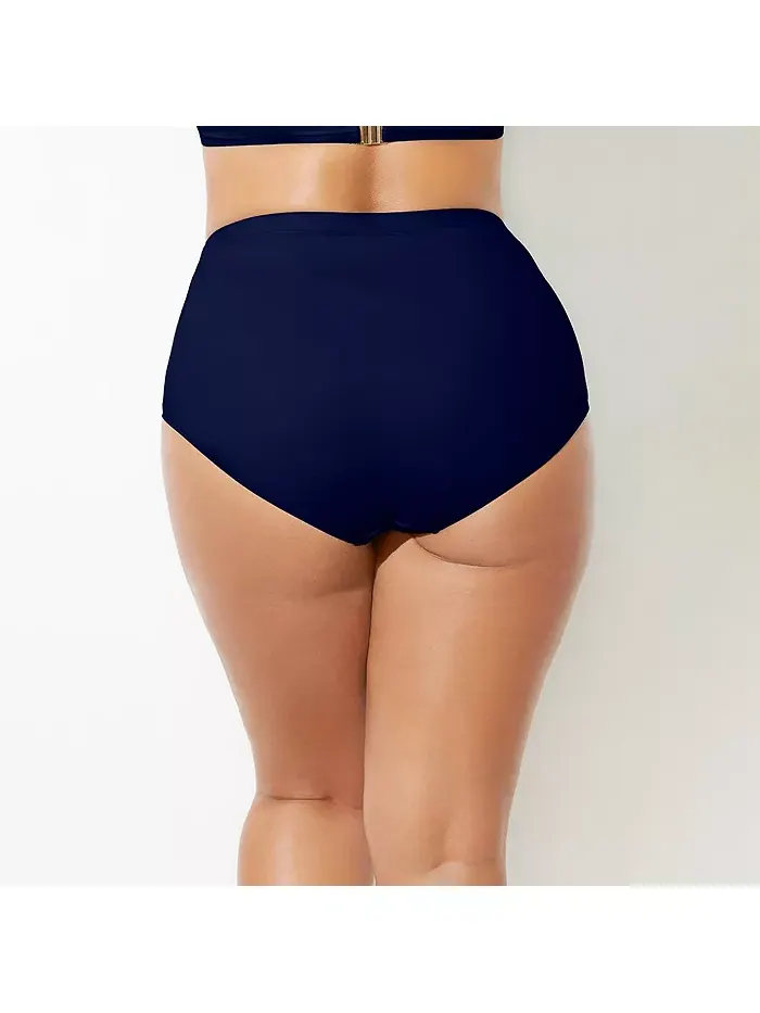 Женские плавки-шорты с высокой талией и сборками Swimsuits for All — изображение 2 из 2, темно-синий