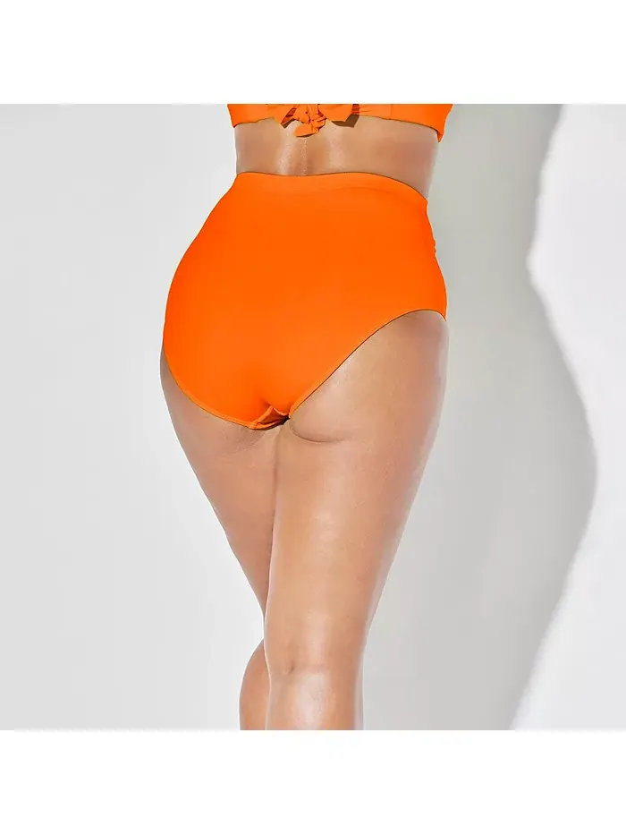 Женские плавки-шорты с высокой талией и сборками Swimsuits for All — изображение 2 из 2, папайя