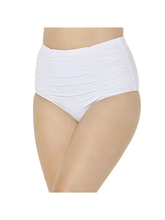 Женские плавки-шорты с высокой талией и сборками Swimsuits for All — изображение 1 из 2, белый