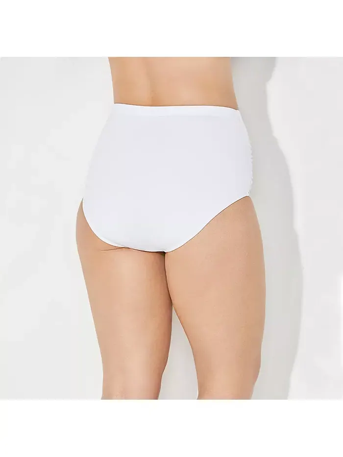 Женские плавки-шорты с высокой талией и сборками Swimsuits for All — изображение 2 из 2, белый