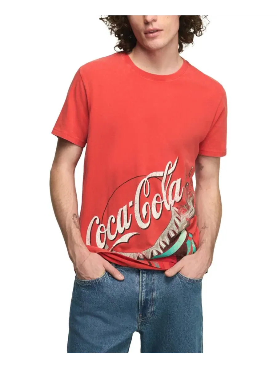 Мужская футболка с круглым вырезом в стиле ретро с изображением Coca-Cola Lucky Brand — изображение 1 из 4, красный