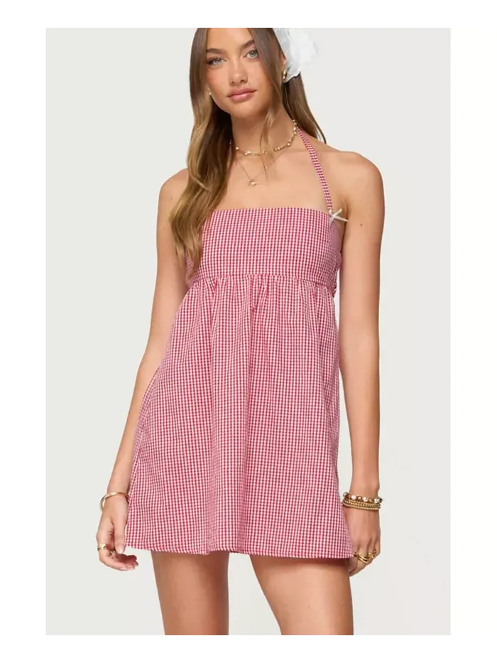 Женское мини-платье Rina Gingham Halter Edikted — изображение 1 из 5, красный