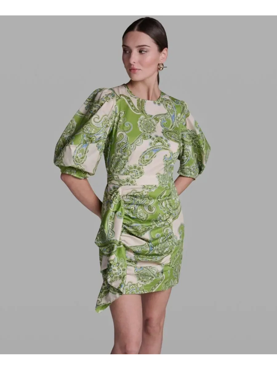 Женское платье с принтом «пейсли», оборками и круглым вырезом Bcbg — изображение 4 из 11, мульти