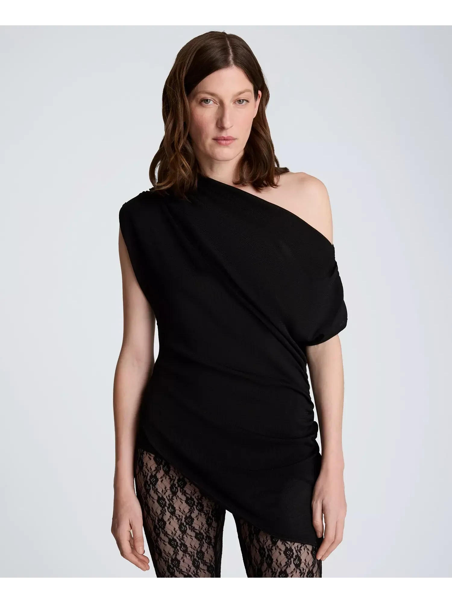 Топ Kenneth Cole Asymmetrical Drape Short-Sleeve — изображение 2 из 6, черный