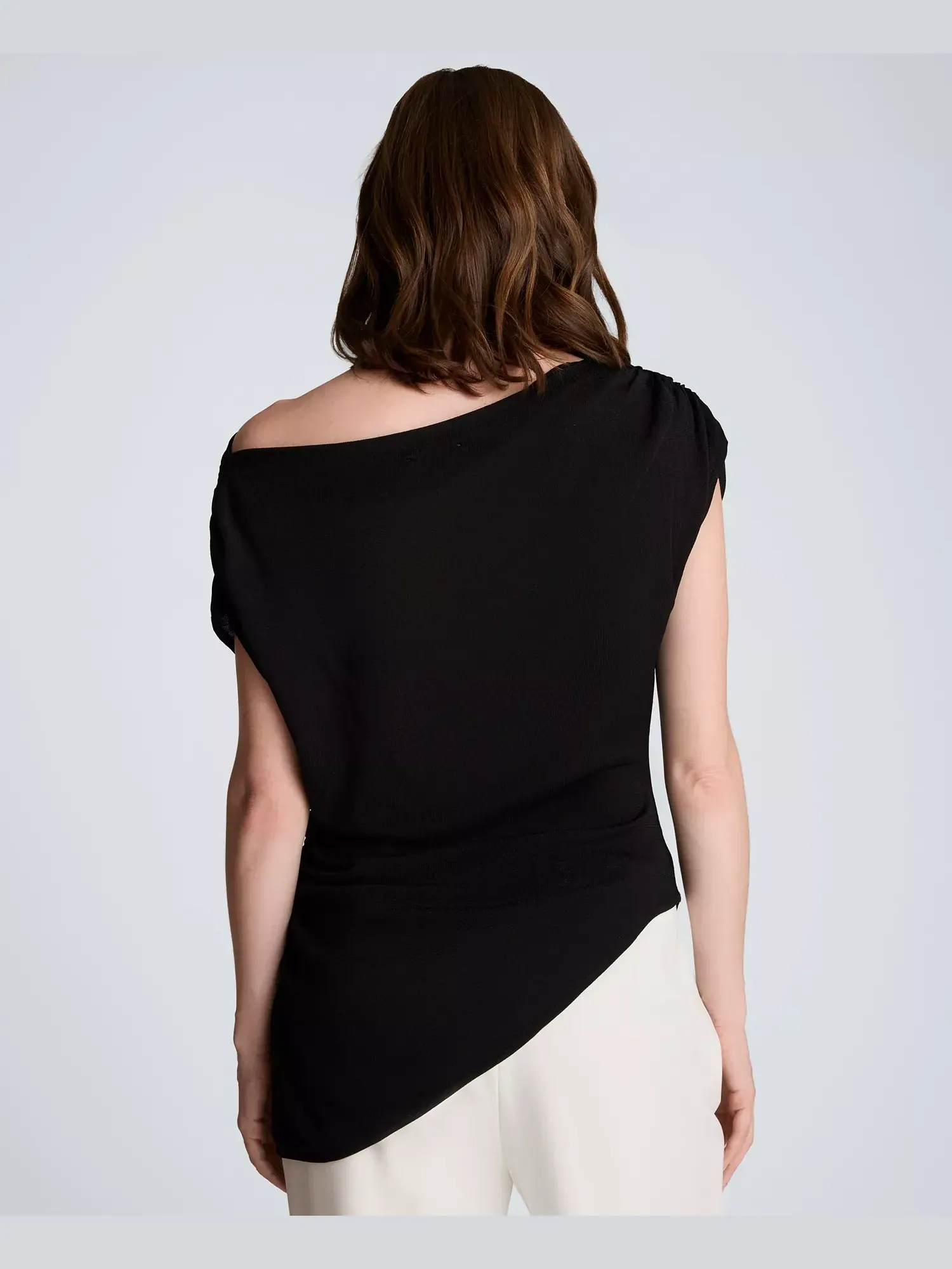 Топ Kenneth Cole Asymmetrical Drape Short-Sleeve — изображение 5 из 6, черный