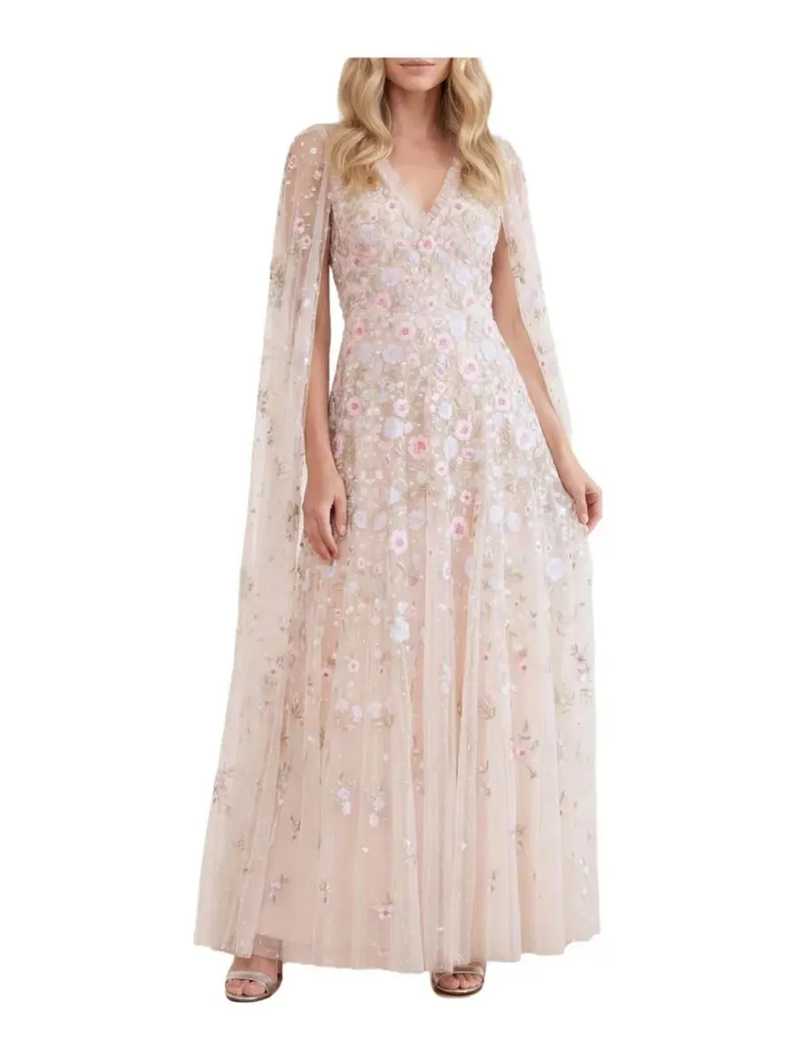 Платье-макси с длинным рукавом Ethereal Blooms Cape Sleeve Ankle Gown Needle & Thread