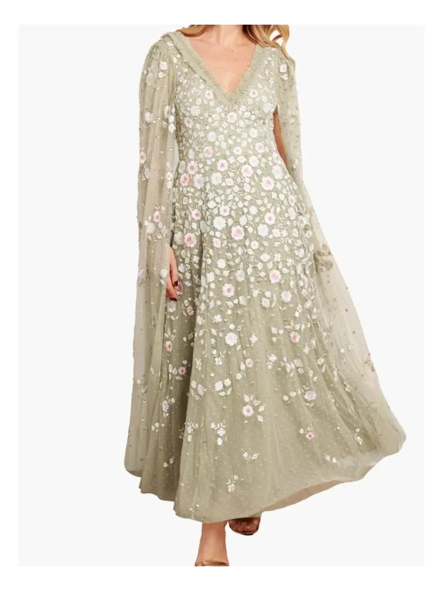 Платье-макси с вышивкой Ethereal Blooms Cape Sleeve Ankle Gown Needle & Thread — изображение 5 из 6, мульти