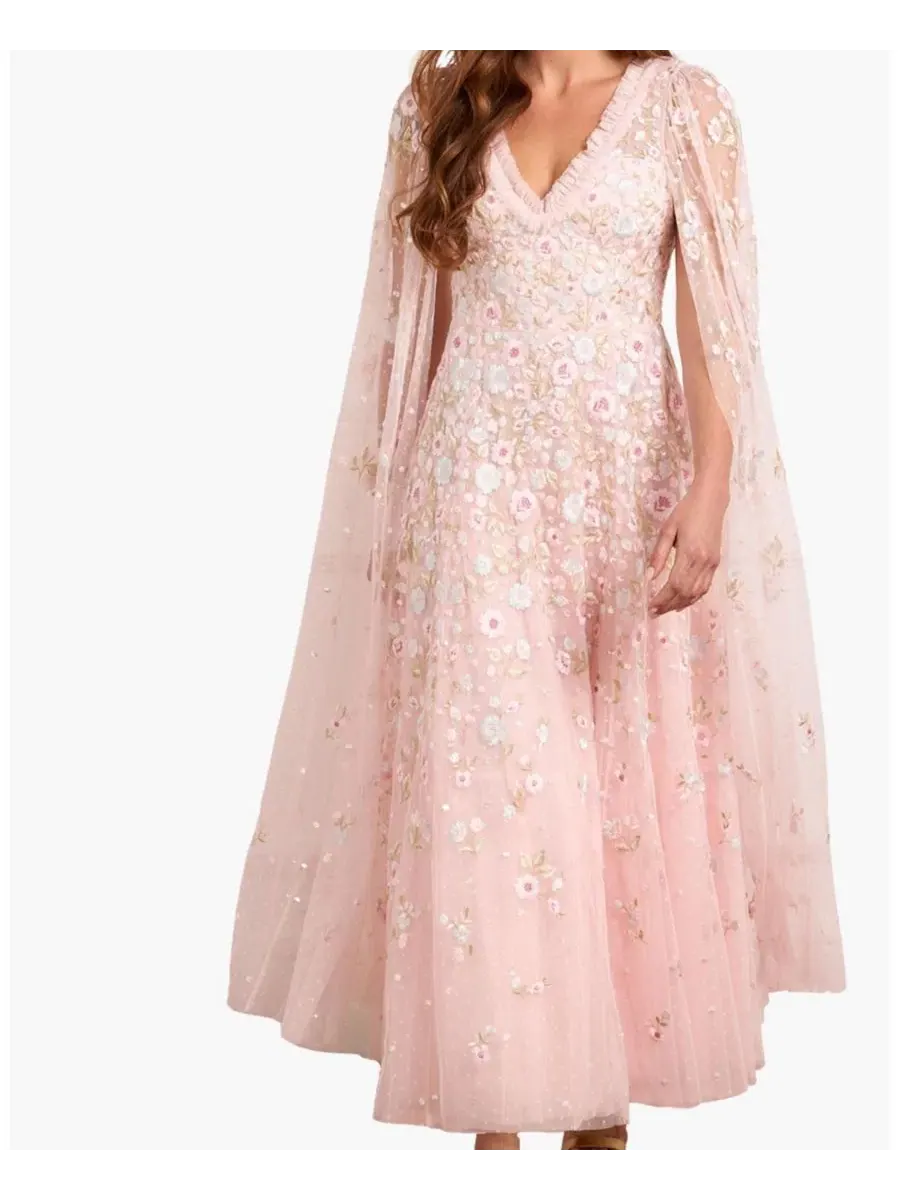 Платье-макси с длинным рукавом Ethereal Blooms Cape Sleeve Ankle Gown Needle & Thread — изображение 6 из 6, мульти