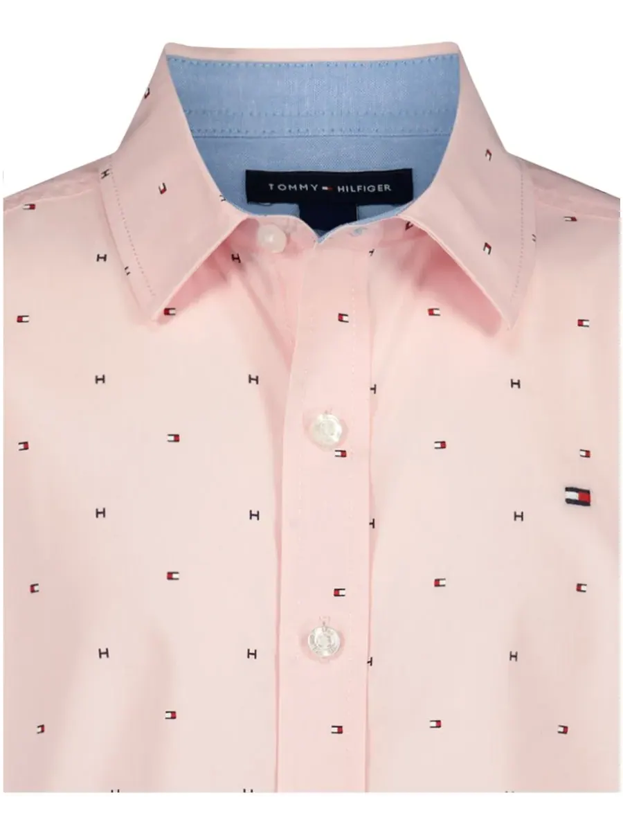 Детская тканая рубашка с коротким рукавом и флагом, размер 2T-7 Tommy Hilfiger — изображение 4 из 4, розовый