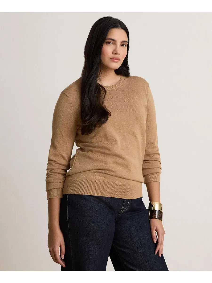 Свитер с длинным рукавом и круглым вырезом Lauren Ralph Lauren — изображение 2 из 6, коричневый