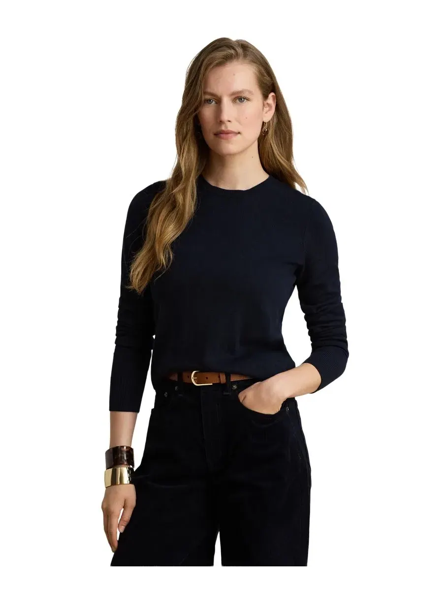Свитер с длинным рукавом и круглым вырезом Lauren Ralph Lauren — изображение 1 из 8, темно-синий
