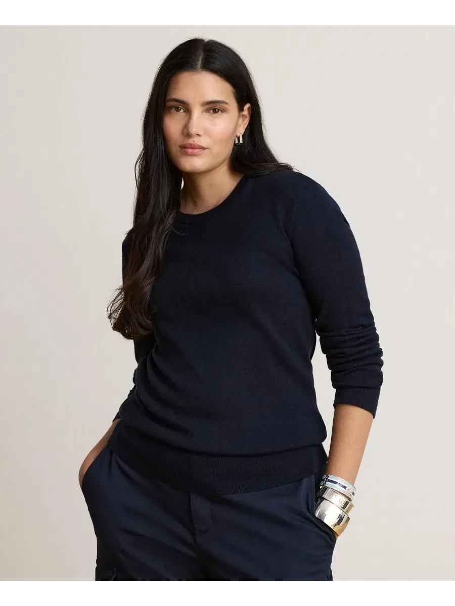 Свитер с длинным рукавом и круглым вырезом Lauren Ralph Lauren — изображение 2 из 8, темно-синий