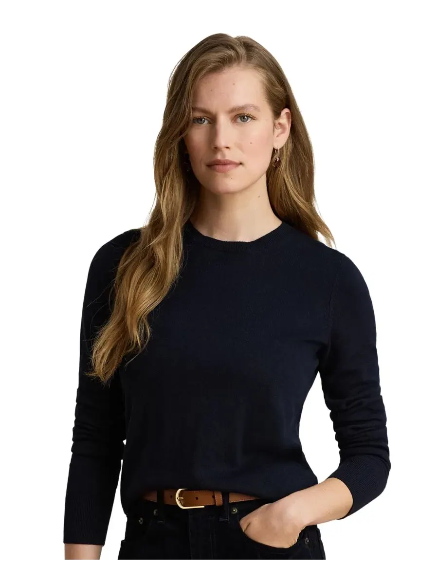 Свитер с длинным рукавом и круглым вырезом Lauren Ralph Lauren — изображение 3 из 8, темно-синий