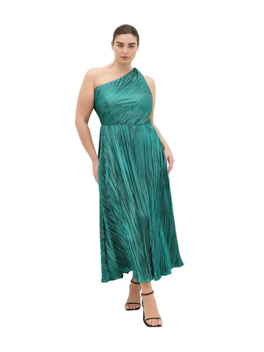 Платье с одним плечом Kamila One Shoulder Metallic CITY CHIC — изображение 1 из 5, изумруд