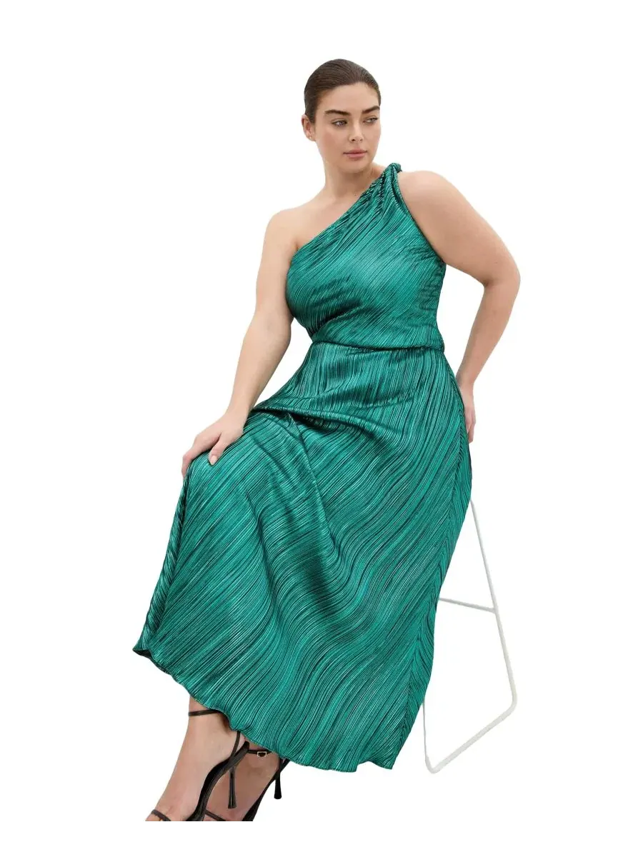 Платье с одним плечом Kamila One Shoulder Metallic CITY CHIC — изображение 2 из 5, изумруд