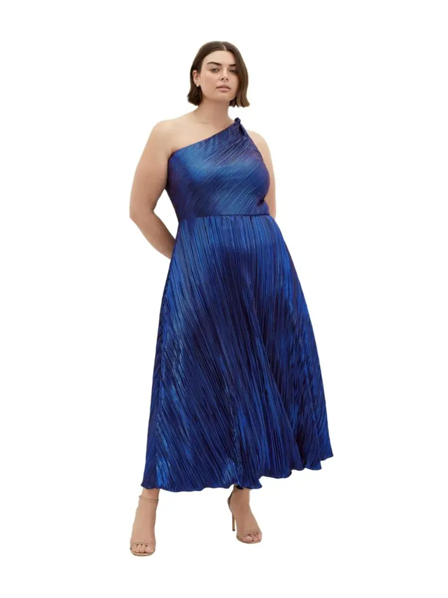 Платье с одним плечом Kamila One Shoulder Metallic Dress CITY CHIC — изображение 1 из 5, темно-синий