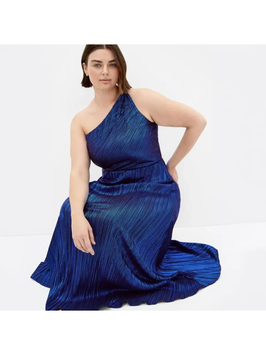 Платье с одним плечом Kamila One Shoulder Metallic Dress CITY CHIC — изображение 5 из 5, темно-синий