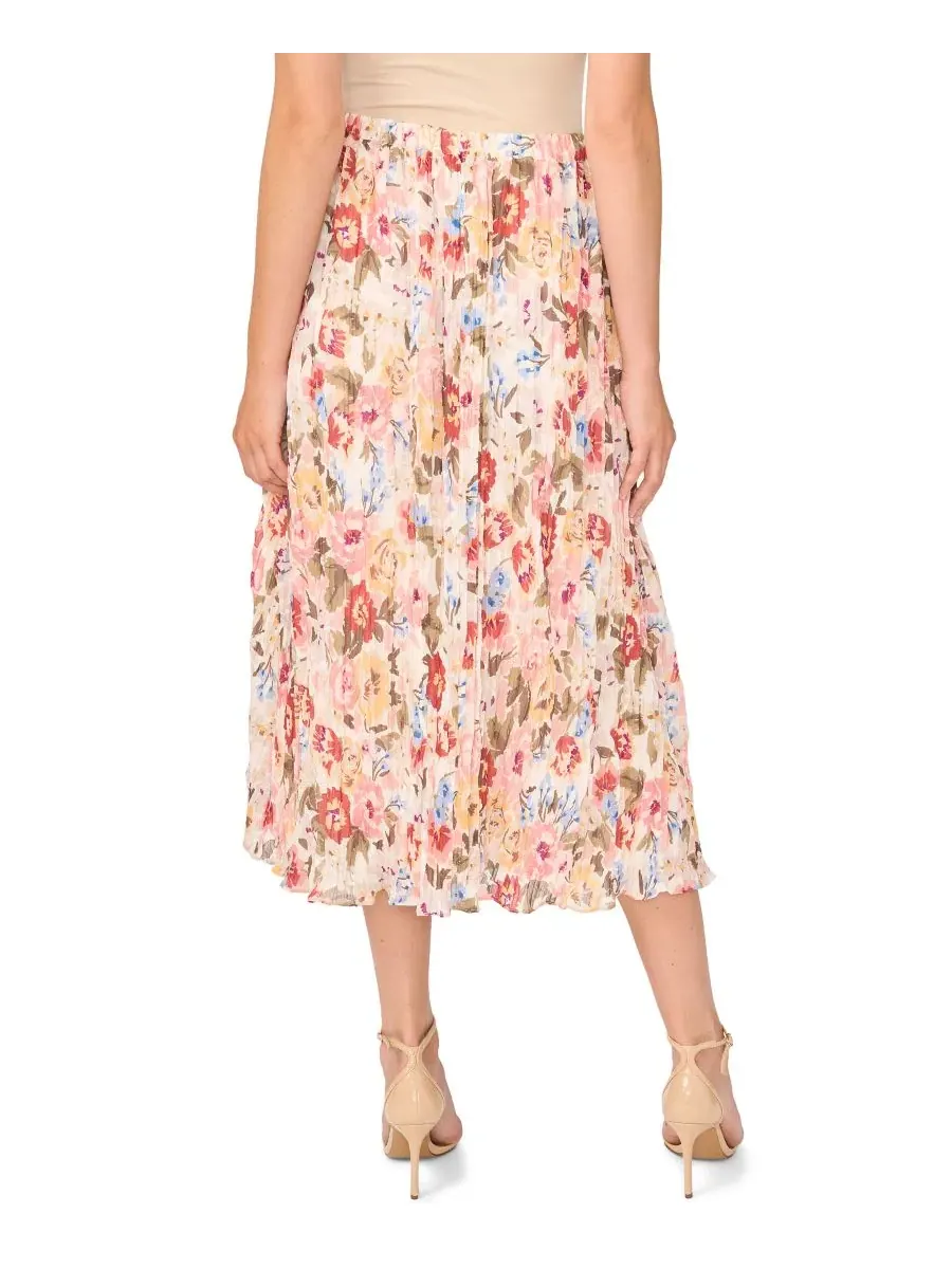 Юбка-миди А-силуэта с цветочным принтом Circular Floral Pleated Vince Camuto — изображение 4 из 5, песочный