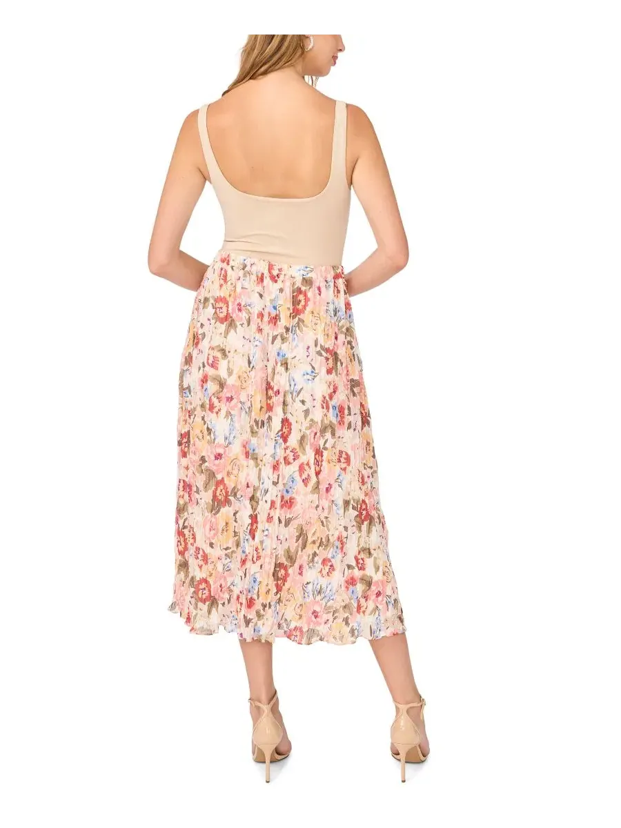 Юбка-миди А-силуэта с цветочным принтом Circular Floral Pleated Vince Camuto — изображение 5 из 5, песочный