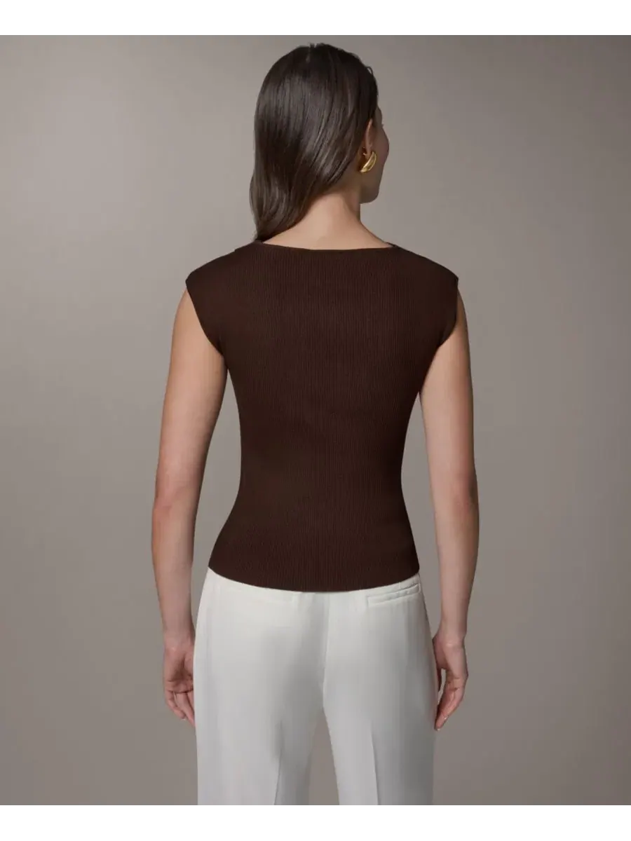 Женский топ-свитер без рукавов с лодочкой Donna Karan New York — изображение 2 из 5, каньонный