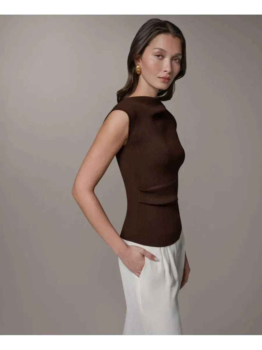 Женский топ-свитер без рукавов с лодочкой Donna Karan New York — изображение 3 из 5, каньонный