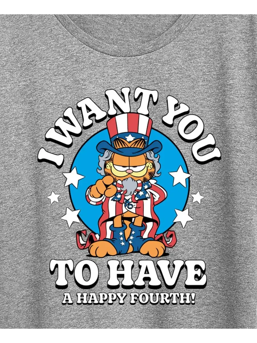 Футболка с принтом Garfield Happy Fourth Plus Size Hybrid Apparel — изображение 2 из 3, серый