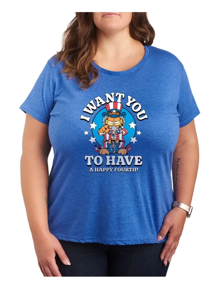 Футболка с принтом Garfield Want You to Have Happy Fourth, Plus Size Hybrid Apparel — изображение 1 из 3, синий