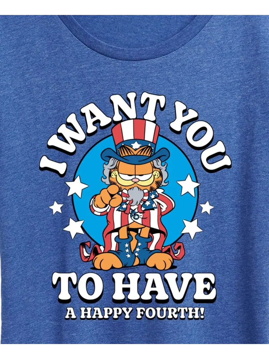 Футболка с принтом Garfield Want You to Have Happy Fourth, Plus Size Hybrid Apparel — изображение 2 из 3, синий