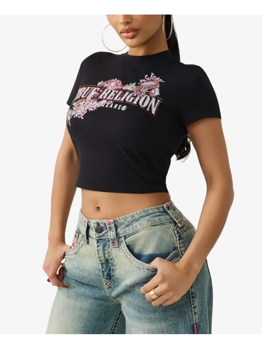 Женская детская футболка с изображением хрустальной змеи True Religion — изображение 2 из 3, черный