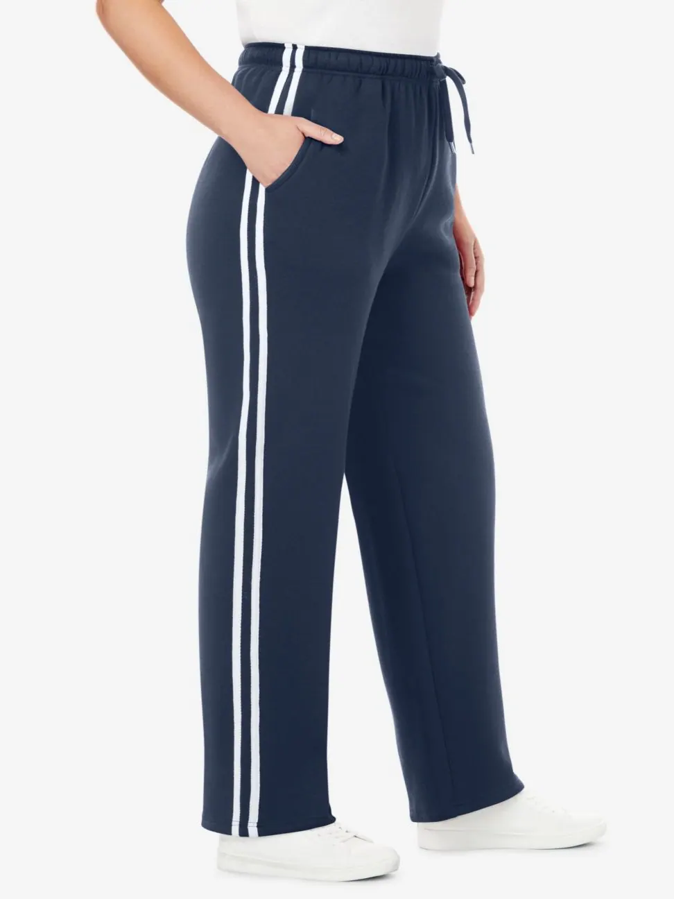 Спортивные штаны Plus Size Within из флиса с боковыми полосками, надеваемые через голову Woman — изображение 3 из 3, белый