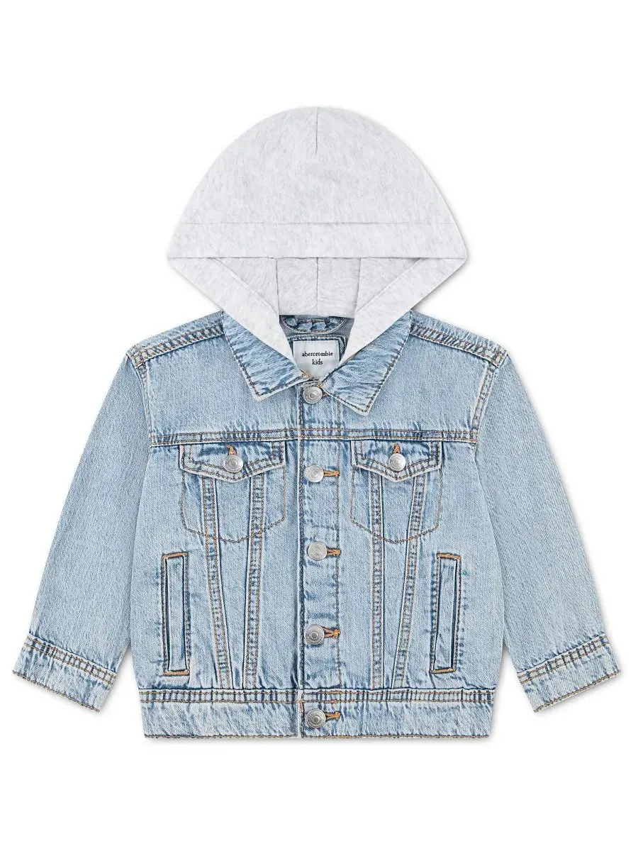 Детская джинсовая куртка с капюшоном, с длинным рукавом, 2T-5T abercrombie kids — изображение 1 из 4, синий