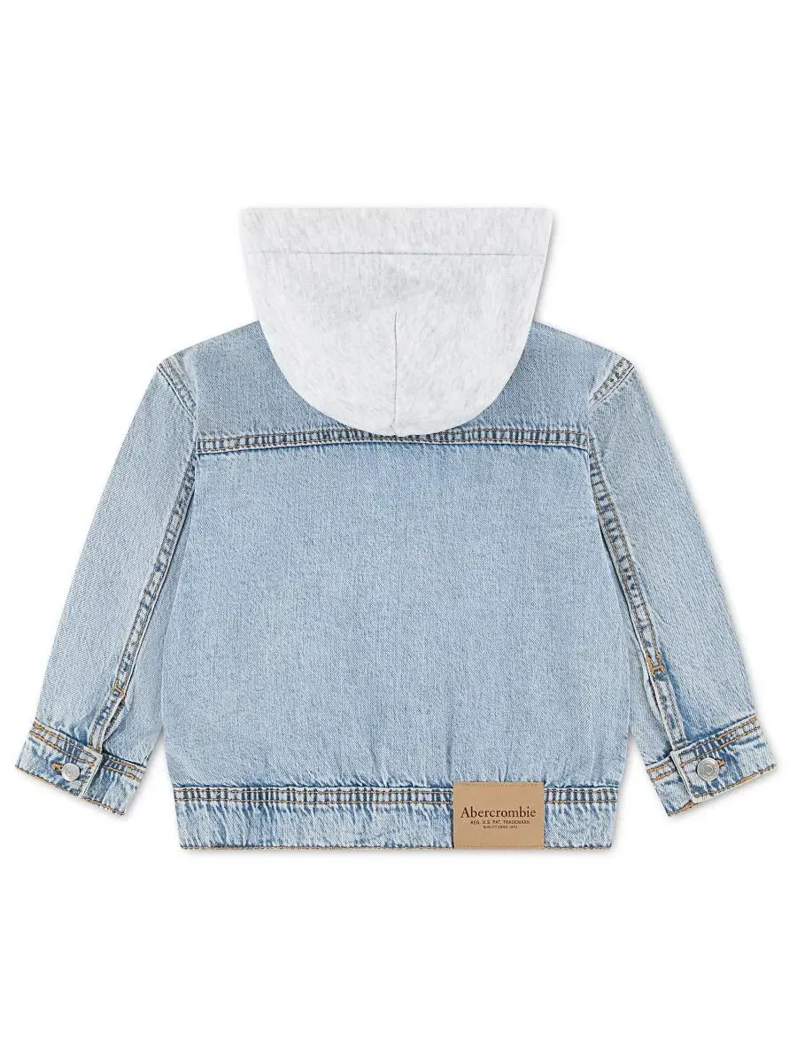 Детская джинсовая куртка с капюшоном, с длинным рукавом, 2T-5T abercrombie kids — изображение 2 из 4, синий