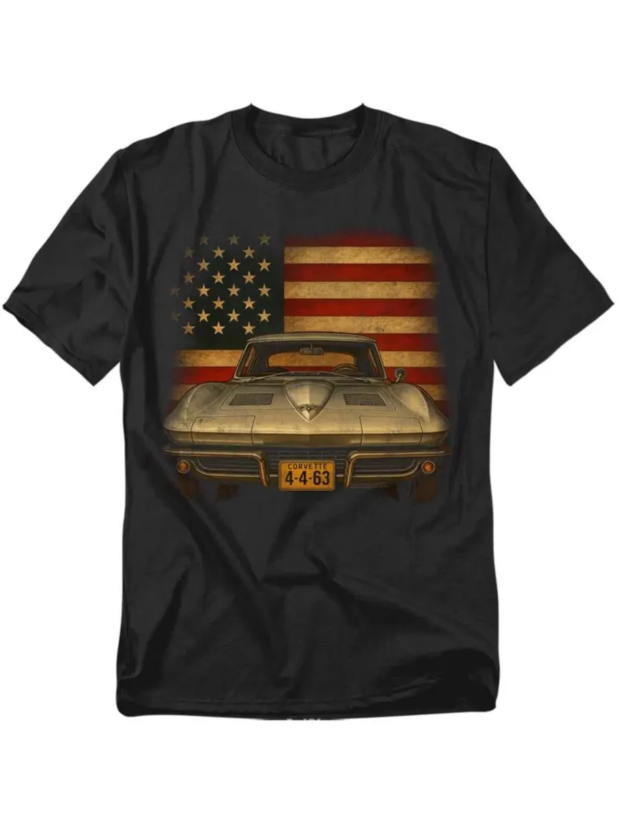Футболка с принтом Chevrolet USA Flag Corvette — изображение 1 из 3, черный