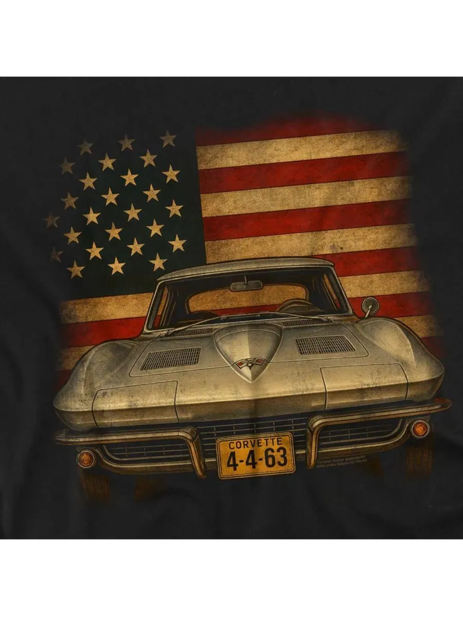 Футболка с принтом Chevrolet USA Flag Corvette — изображение 2 из 3, черный