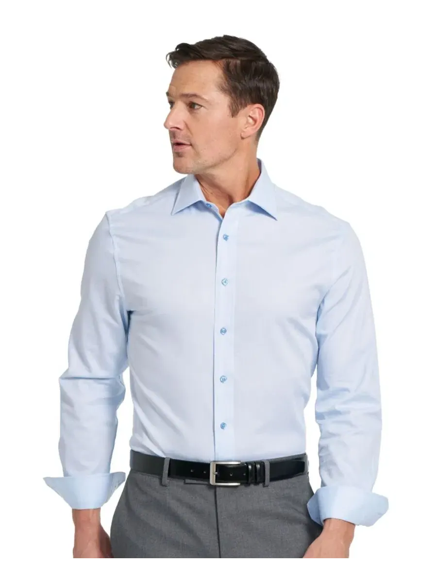 Рубашка Newbury Text Modern-Fit с воротником-стойкой Nick Graham — изображение 2 из 6, светлый синий