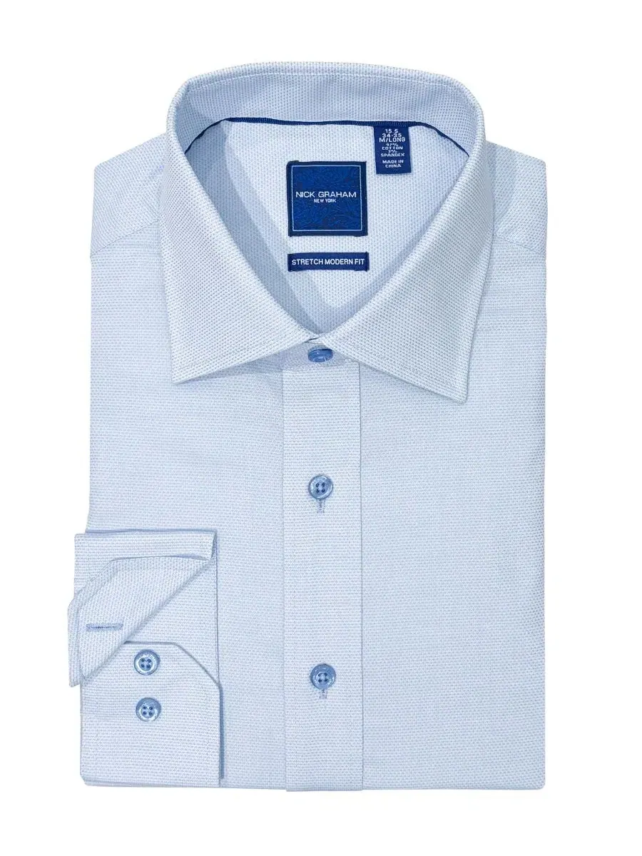 Рубашка Newbury Text Modern-Fit с воротником-стойкой Nick Graham — изображение 6 из 6, светлый синий
