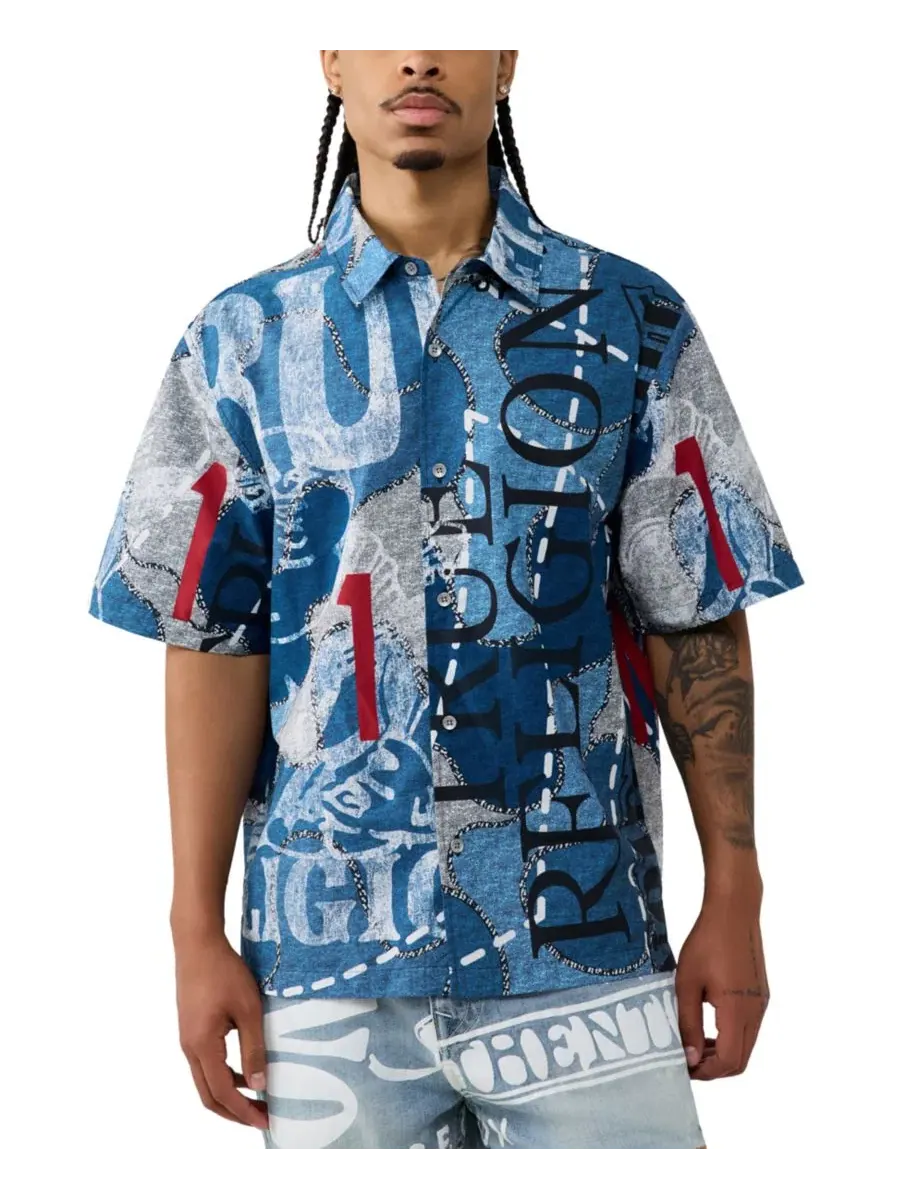 Мужская рубашка с принтом Poplin Print True Religion — изображение 1 из 3